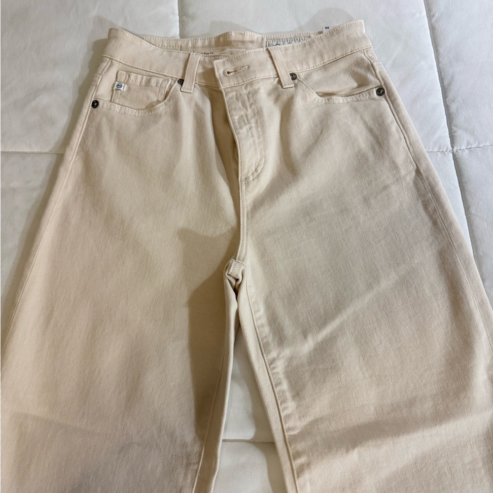 AG Adriano Goldschmied Cream Wide-Leg Crop Pants